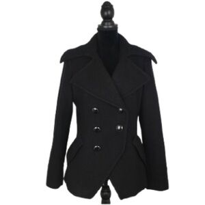Trina Turk Women’s Lambswool Pea Coat Double Breasted Black Size 10 Warm